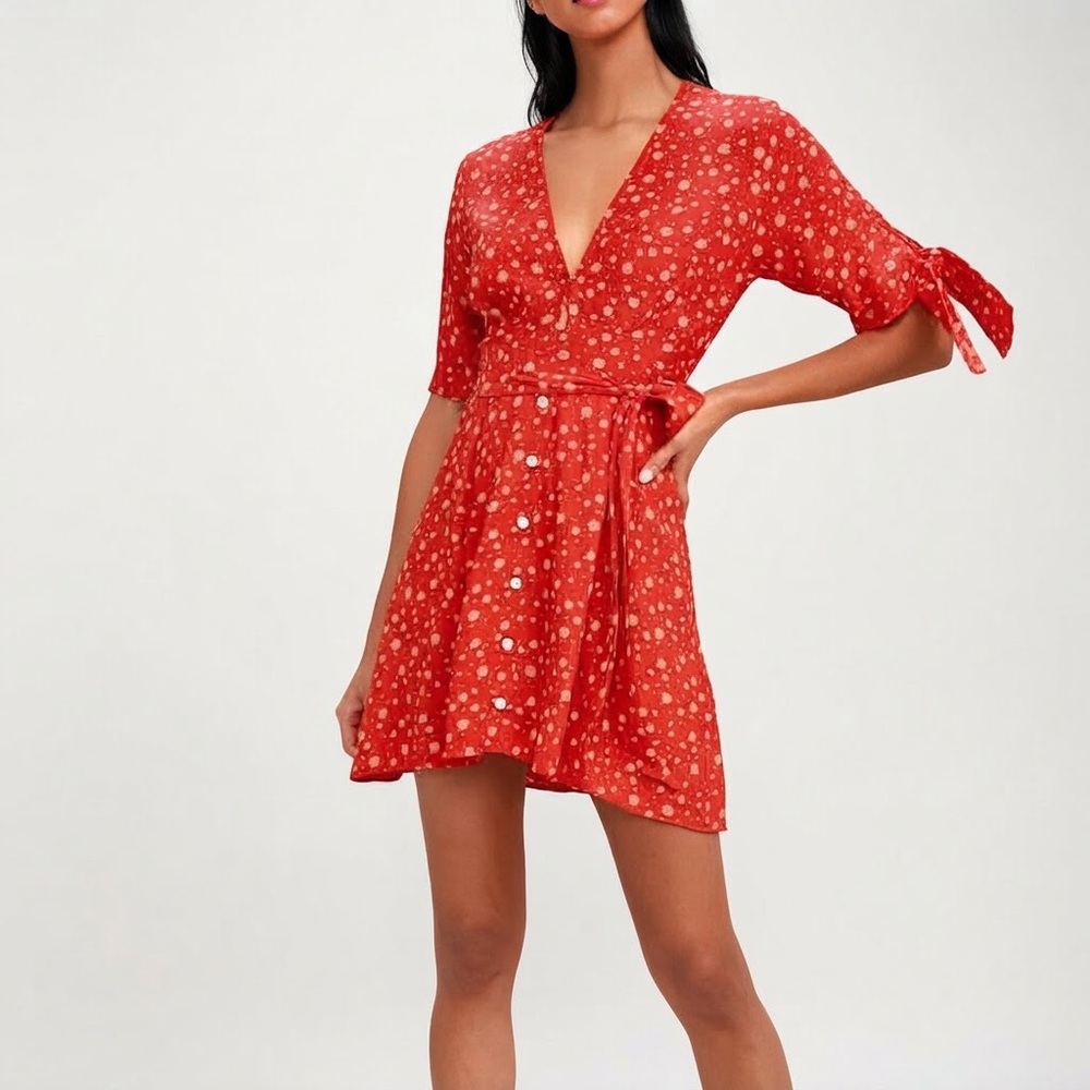 Faithfull the Brand Red Floral Midi Wrap Dress